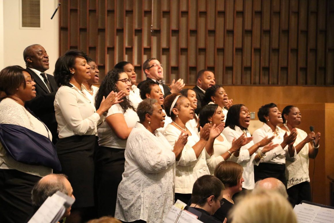 Members of a church choir singing.