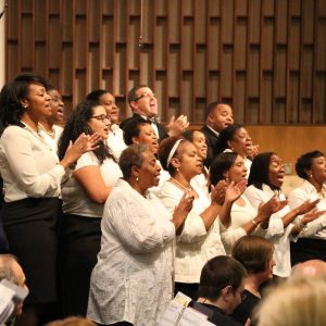 Members of a church choir singing.