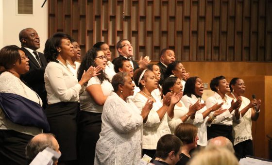 Members of a church choir singing.